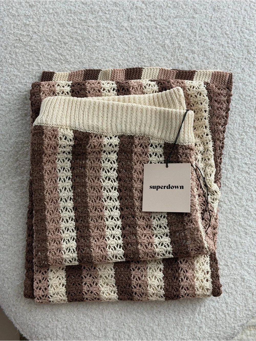 superdown Brown & Cream Crochet Stripe Cover-Up Set